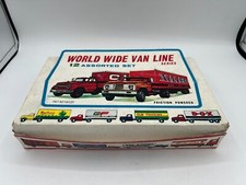 Vintage NOS CASE 12 of WORLD WIDE VAN LINES series Tin Toy Trucks Friction