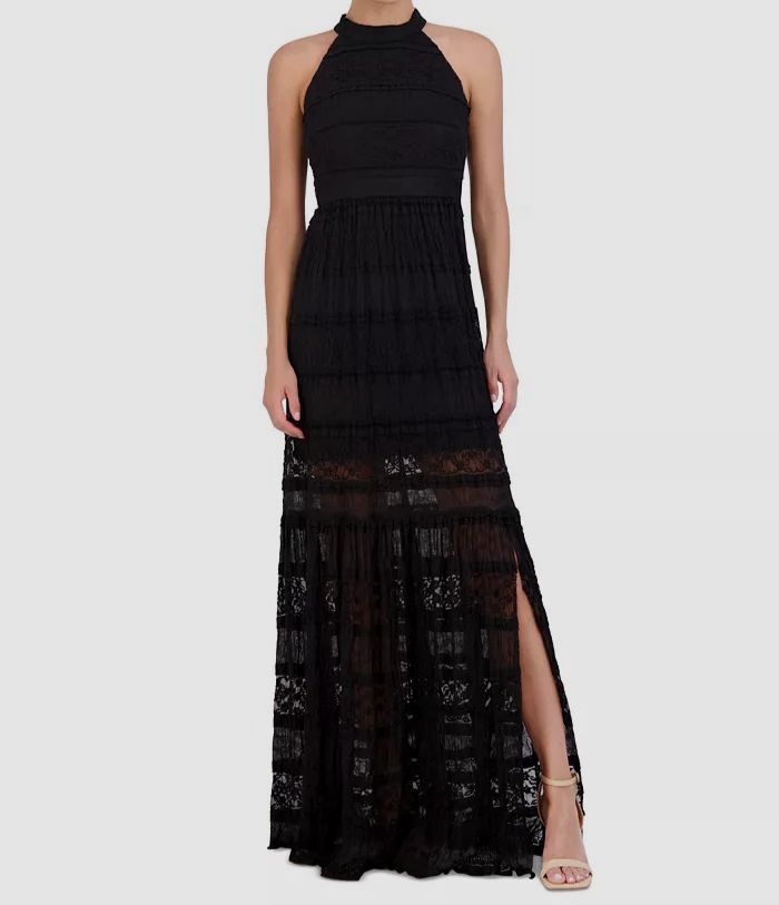 Eliza J Women's Lace Mock-Neck Side-Slit Maxi Dress - Black - Size 8 Eliza J Women's Lace Mock-Neck Side-Slit Maxi Dress - Black - Size 8