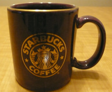 Starbucks Coffee Maroon Coffee Mug Cup Gold Tone Rim Made in USA
