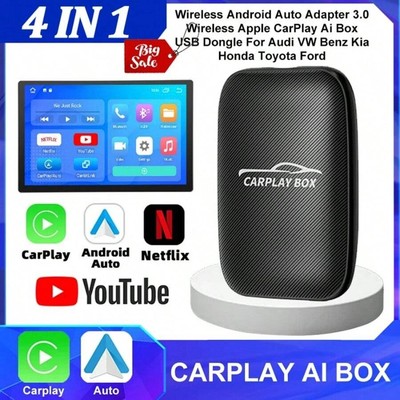 4-in-1 Wired to Wireless Android Auto & CarPlay Adapter TV Box