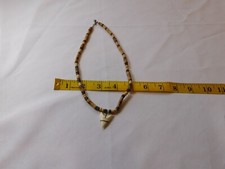 shark tooth necklace beads beaded silver tone 18in brown ivory
