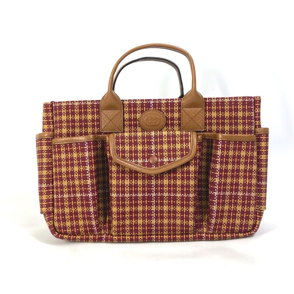 GUCCI 628159 check Chilled license Tote Bag Hand Bag Brown GUCCI 628159 check Chilled license Tote Bag Hand Bag Brown