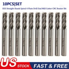 10X 1/4'' HSS Straight Shank Spiral 4 Flute Drill End Mill Cutter CNC Router Bit