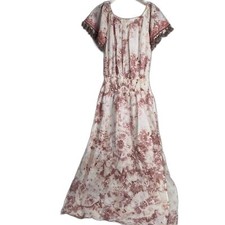 Venus NWT Boho Blouson Maxi Dress Off Shoulder Neutral Tie Dye Size MD Vacation