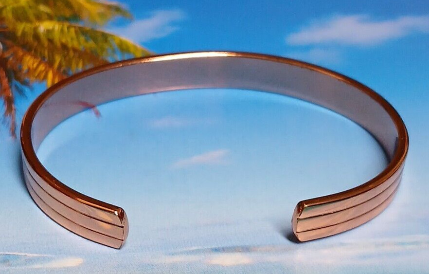 Magnetic Solid Copper Grooved Cuff Bracelet - image 4