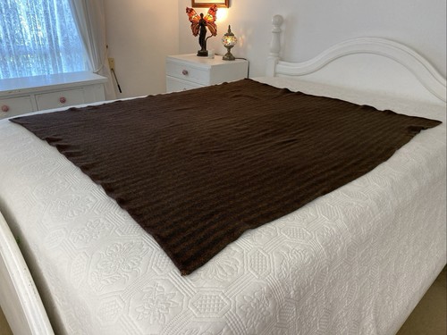 Vintage Brown Stripe Small Wool Throw Rug Blanket 145cm x 125cm Slightly Shrunk - Picture 6 of 16