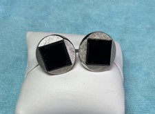 Vintage Swank Silver Tone Black Onyx Cufflinks Men’s Jewelry Art Deco
