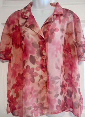 TURNING POINT PLUS Pink Floral Sheer S/S Blouse Women's Size 20 W