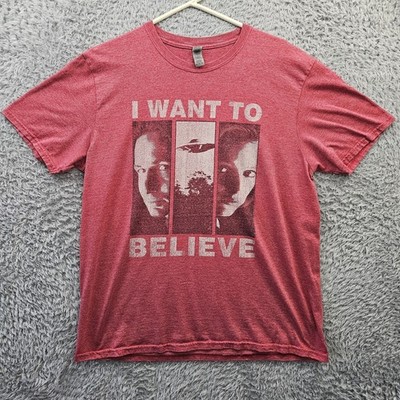 X Files T Shirt Men XL Fox Mulder Dana Scully I want to Believe Red Gildan