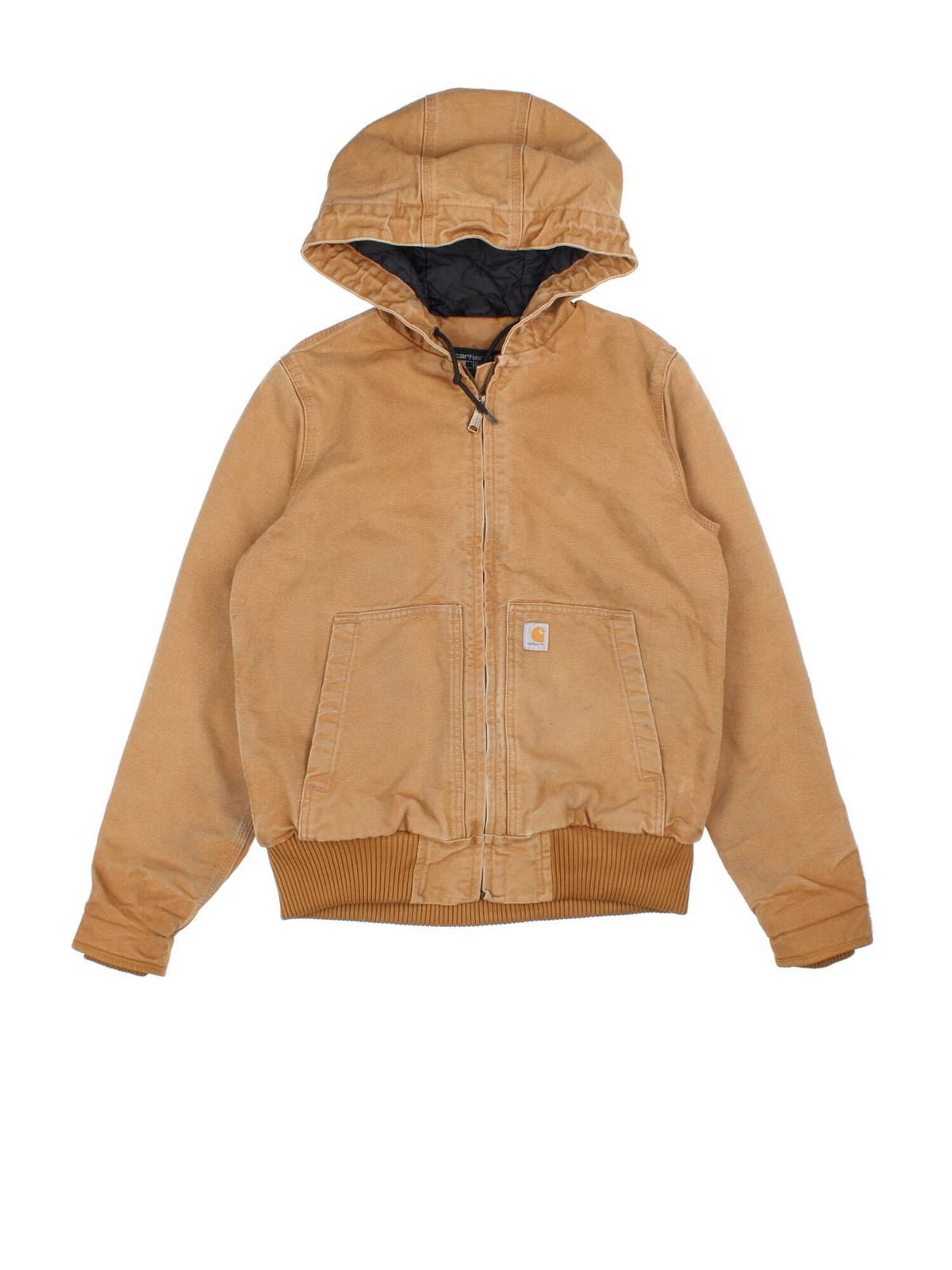 Carhartt Active Jacket Hooded Tan Pockets Logo Patch Womens Vintage Size XS