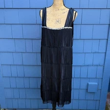 Source Unknown Black Fringe Midi Dress flapper 20’s cocktail 🍸
