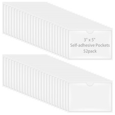 52 Pack Self-Adhesive Index Card Pockets for 3" x 5" Card, Clear Plastic Labe...