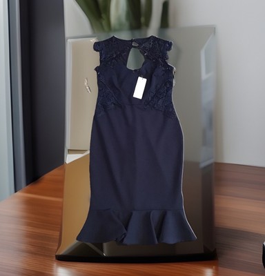 Neu Lipsy Größe 10 Marineblau Seite Pailletten Spitze Chocker Kleid Hochzeit Cocktail