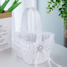 Flower Girl Basket Bridesmaid Lace Basket Bead Decor Flower Baskets for Ceremony