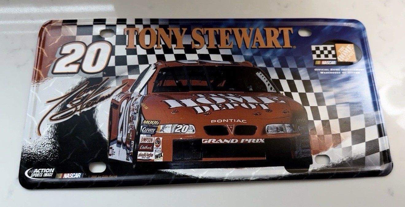 Nascar’s Tony Stewart#20 Home Depot Joe Gibbs Racing Plastic License Plate