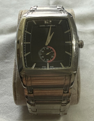Daniel Cremieux Men s Quartz Square Watch Black Dial Silver Steel Bracelet 30m