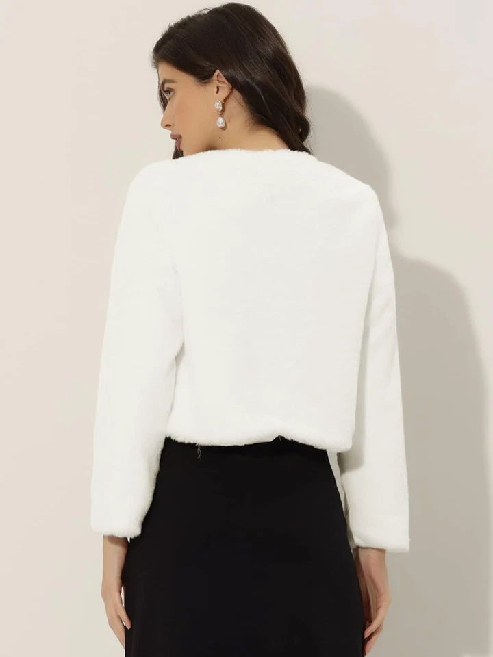 Vestido de novia Allegra K para mujer de noche encogido de hombros difuso formal imitación piel M, blanco  Foto 3 de 4