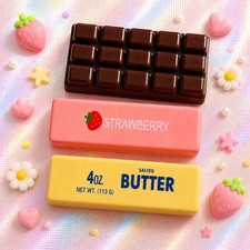 3 pc Bundle Slow Rise Yellow Butter Squishy  Strawberry Butter  Chocolate Bar