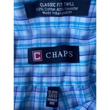 CHAPS Men’s M Dress Shirt Checkered Classic Fit Twill Long Sleeve Easy Care