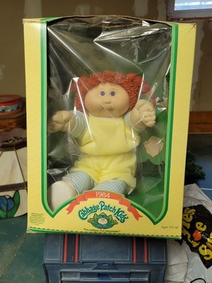 Cabbage Patch Kids 1984 16'' Girl Doll Red Curly Hair Yellow Outfit in Box