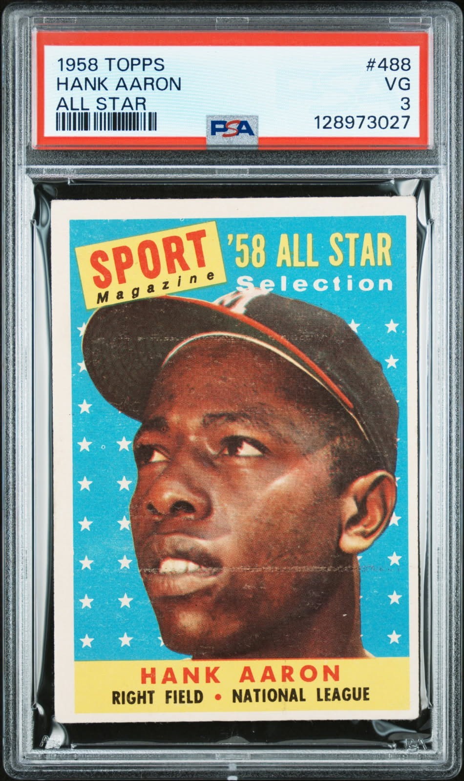 1958 Topps All Star #488 Hank Aaron Milwaukee Braves HOF PSA 3 Fresh SLAB FREE S
