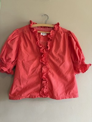 &merci Ruffle Puff Sleeve Blouse Women's Size Large Red Top Orange Boho Dopamine