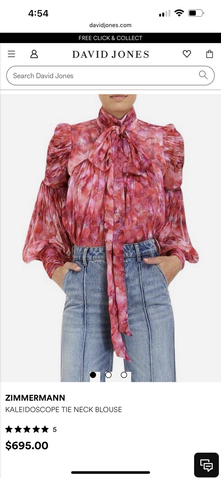 NWT Zimmermann KALEIDOSCOPE TIE NECK BLOUSE Pink Size AU 1/ US6