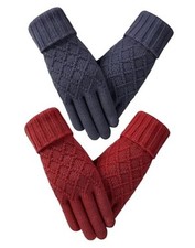 Tavaleu Winter Gloves for Women, Warm Thick Three-finger Touchscreen Navy red