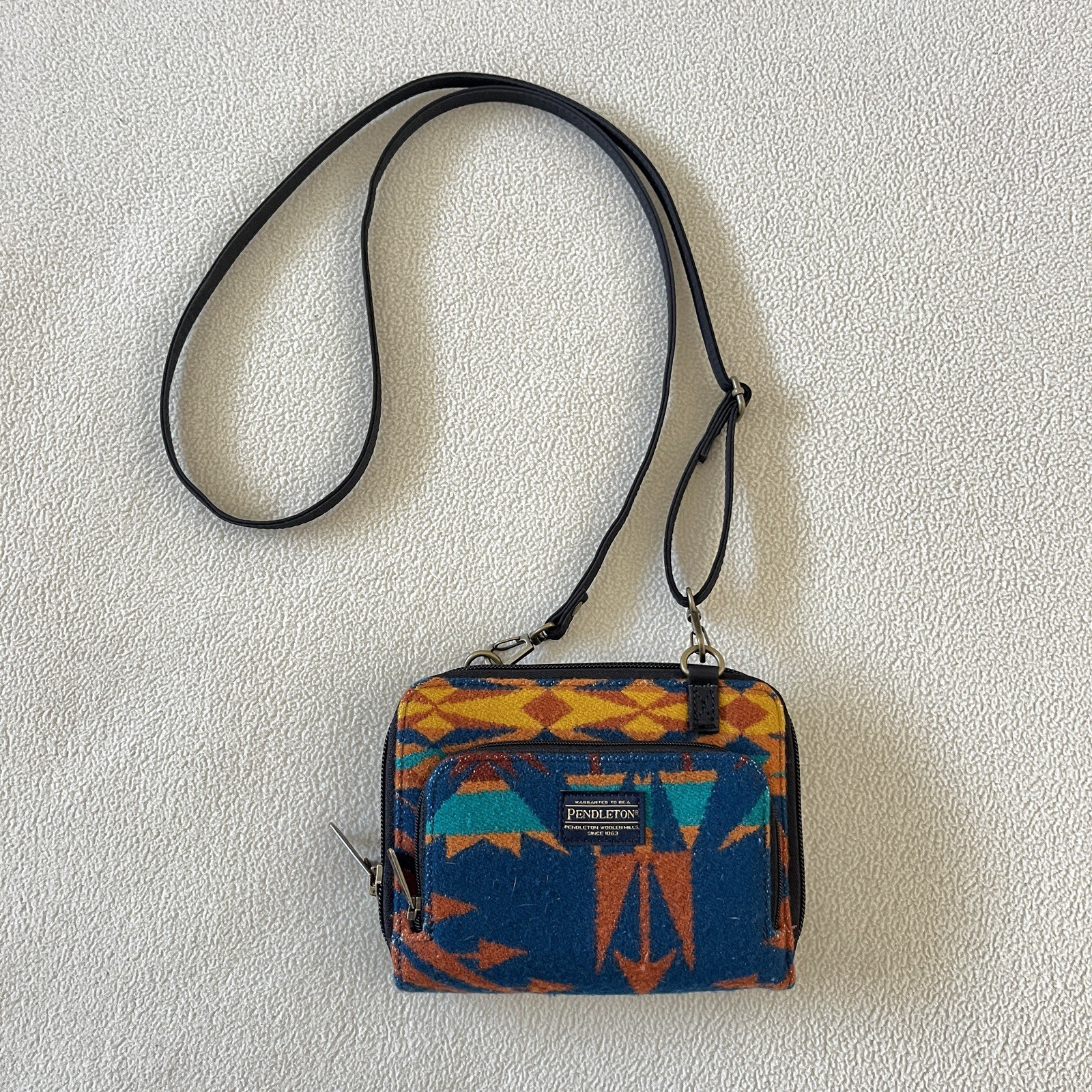 Pendleton EUC Wool Aztec Blue Orange Turquoise Cr… - image 1