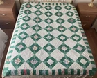 Antique Vintage 1930s quilt, 9-patch variation on point, feedsacks, Nile green