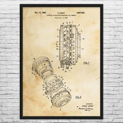 Camera Lens Patent Wall Art: Photographer Gift, Camera Decor, Camera Blueprint