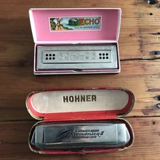 Vtg Hohner Harmonica Echo Harp C/G  Chromonica II De Luxe In Boxes GERMANY