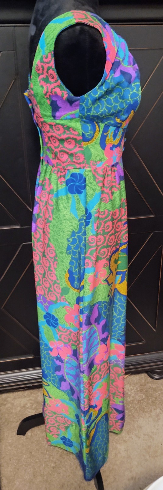 VTG Waltah Clarkes Hawaiian Print Maxi Dress Womens XS Babydoll Sleeveless Vaca image 4