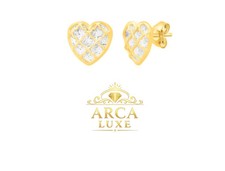 14K Solid Gold Diamond Cut Checkered Heart Stud Earrings