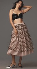 Anthropologie Maeve All Over Bow Tulle Midi Maxi Skirt Nude Rose Motif S NWT