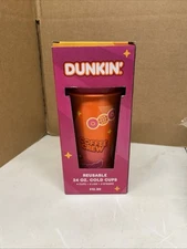 NEW Dunkin Donuts Reusable 24oz cold cups 4 Pack W/Lids And Straws
