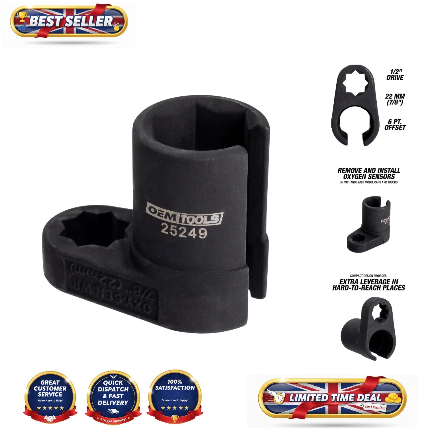 Durable 22MM Offset Oxygen Sensor Crowfoot Wrench for Vehicle Maintenance