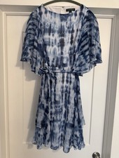 Lauren Ralph Lauren Blue/White Tie-Dye Fit & Flare Flutter Dress Zip Lined 0