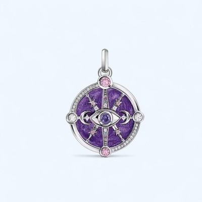 Mystic Evil Eye Charm Anhänger - Sterlingsilber mit lila & rosa Kristallen