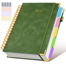 Hardcover Spiral Notebook journal with Removable Dividers Tabs, 300 Pages Lea...