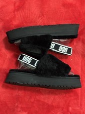 UGG Women's Fluff Yeah Slides Slippers, Size 10 Black/White, Ankle Strap, Soft