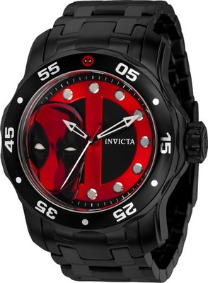 Invicta Marvel Deadpool 48mm Quartz Mens Black Tone SS Watch Limited Edition