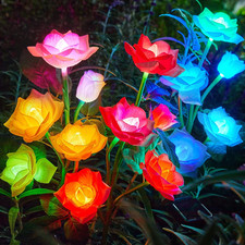 Solar Garden Lights Outdoor Decorative, 3 Pack Solar Flower Lights with 15 Rose