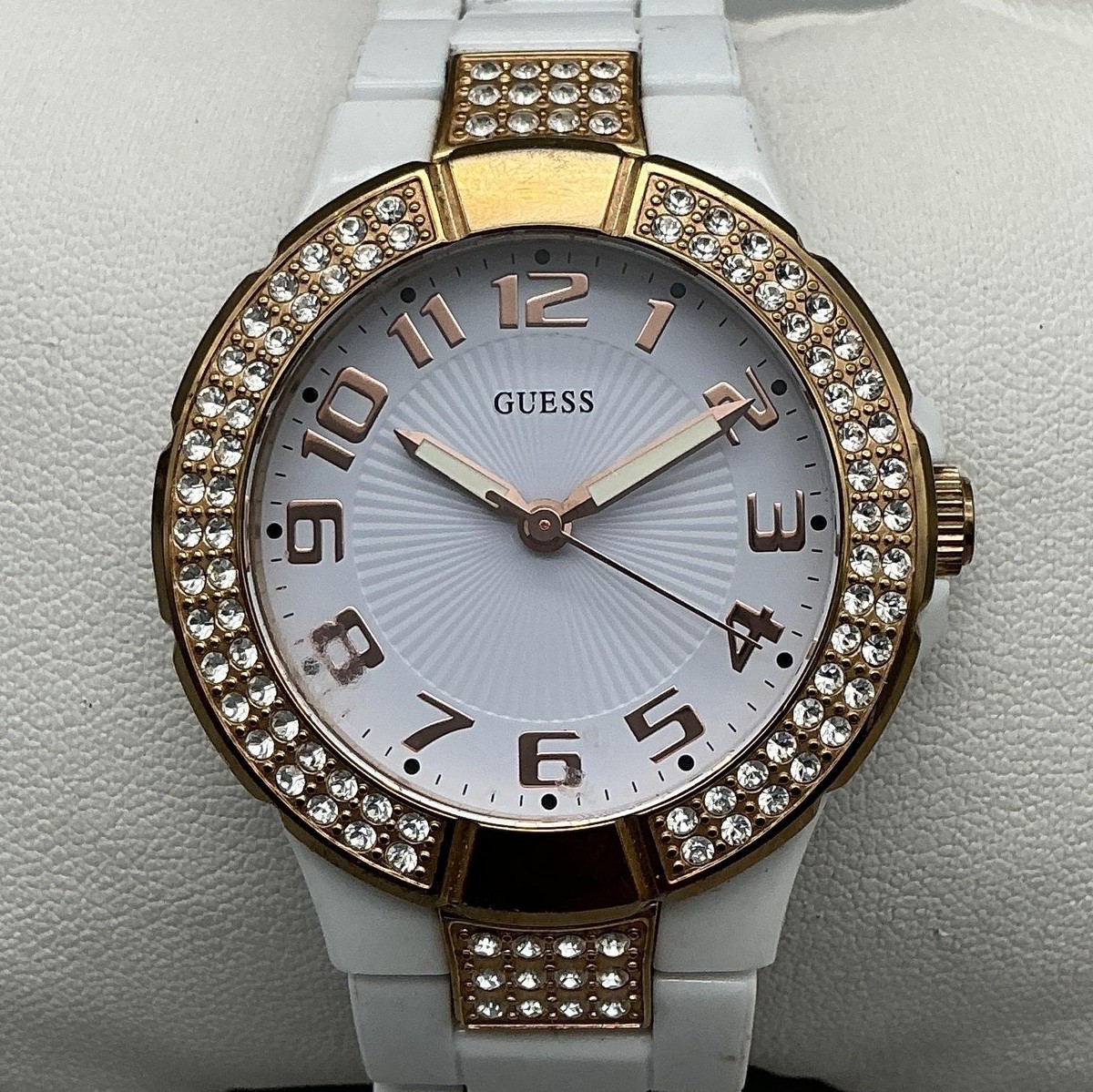 Guess Womens Watch 35mm White Dial Rose Gold Tone Crystals  display picture 3