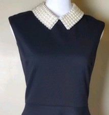 Betsey Johnson Sleeveless Little Black Dress Pearl Collar 4 Classic Hepburn