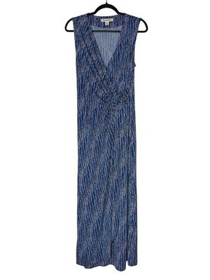Tommy Bahama Clara Maxi Dress Sz Small Sleeveless Blue White Faux Wrap Coastal