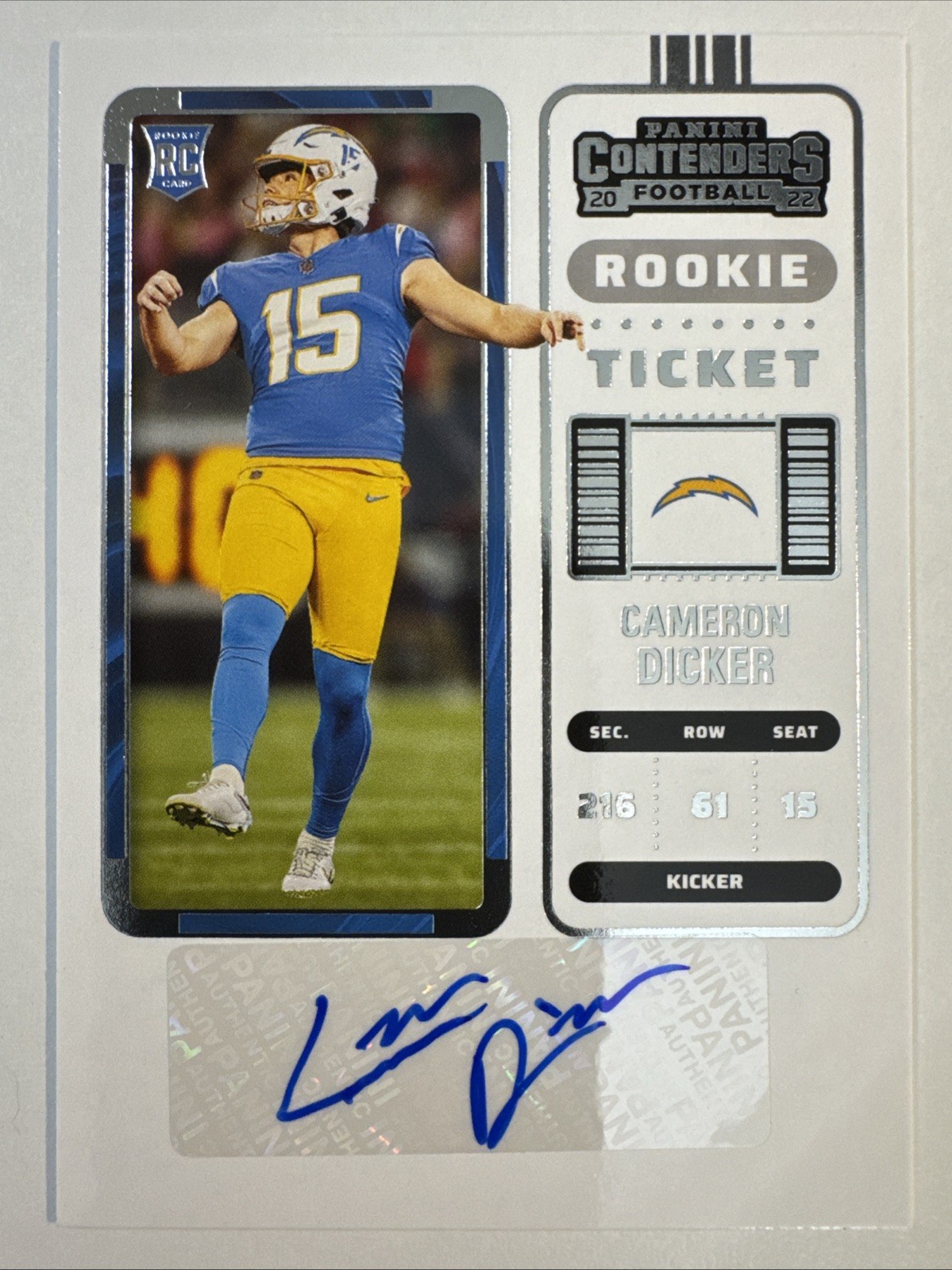2022 Panini Contenders Cameron Dicker Rookie Ticket Auto Autograph #186