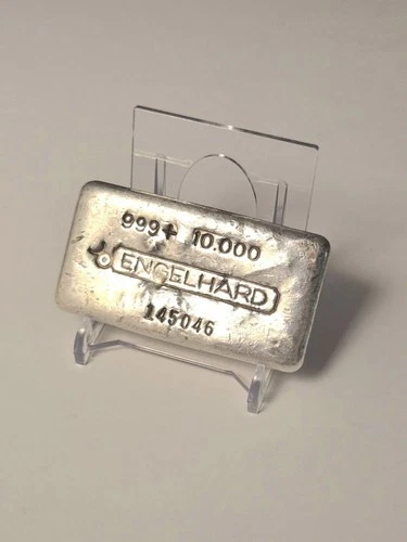 Engelhard 10oz 999 Vintage Silver Bar, 3rd Series, bull Logo