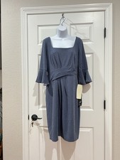 Adrianna Papell Steel Blue Metallic Knit Draped Dress - Size 12 - NWT