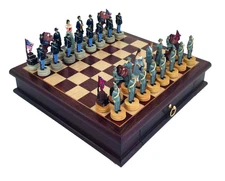 Italfama American Civil War Hand Chess Pieces + Rosewood Chess Board
